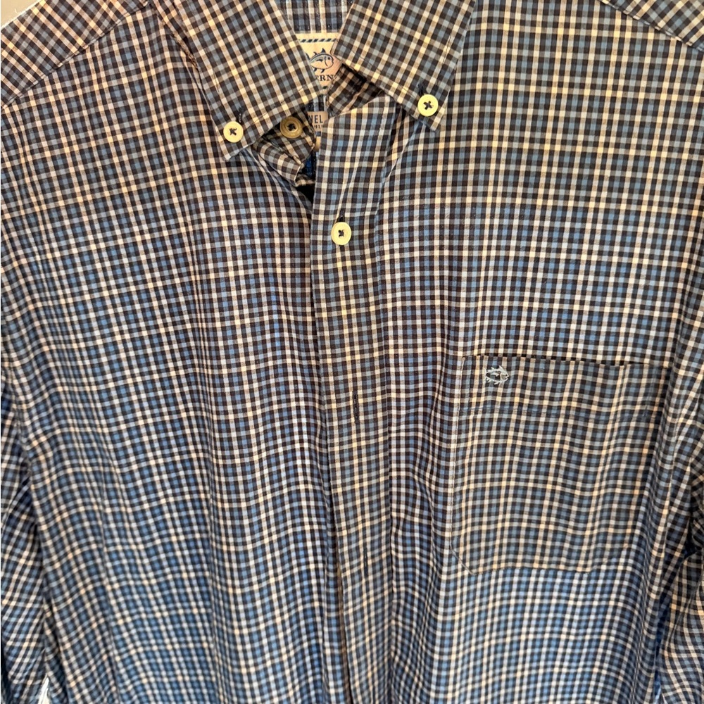Southern Tide Navy and White Plaid Shirt